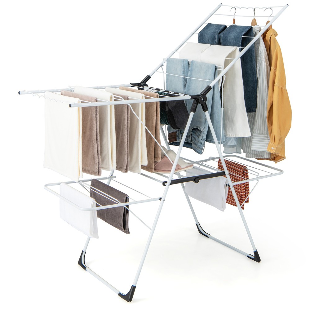 Folding Clothes Drying Rack 2-Tier Metal Laundry Drying Rack Laundry Drying Rack