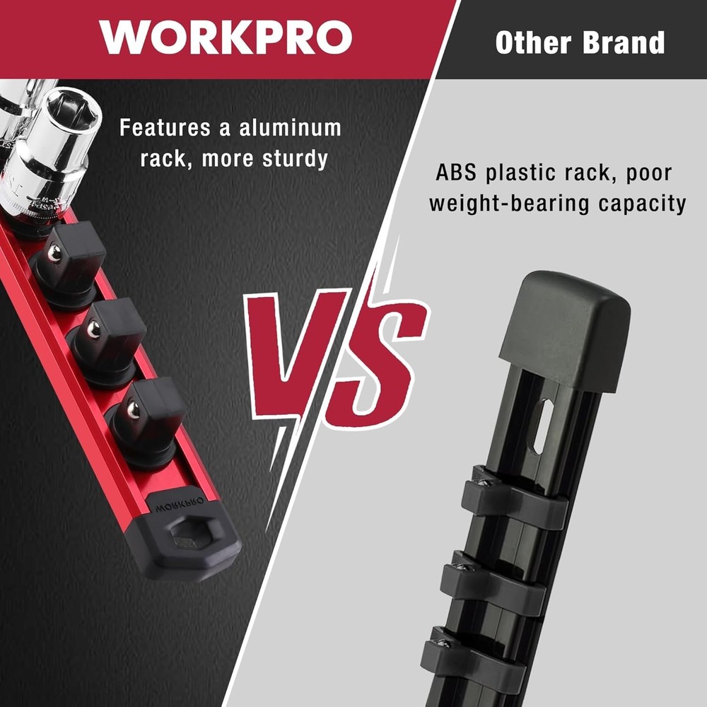 Compact Red Magnetic Socket Organizer - 3/8-Inch Drive with Rotatable Clips
