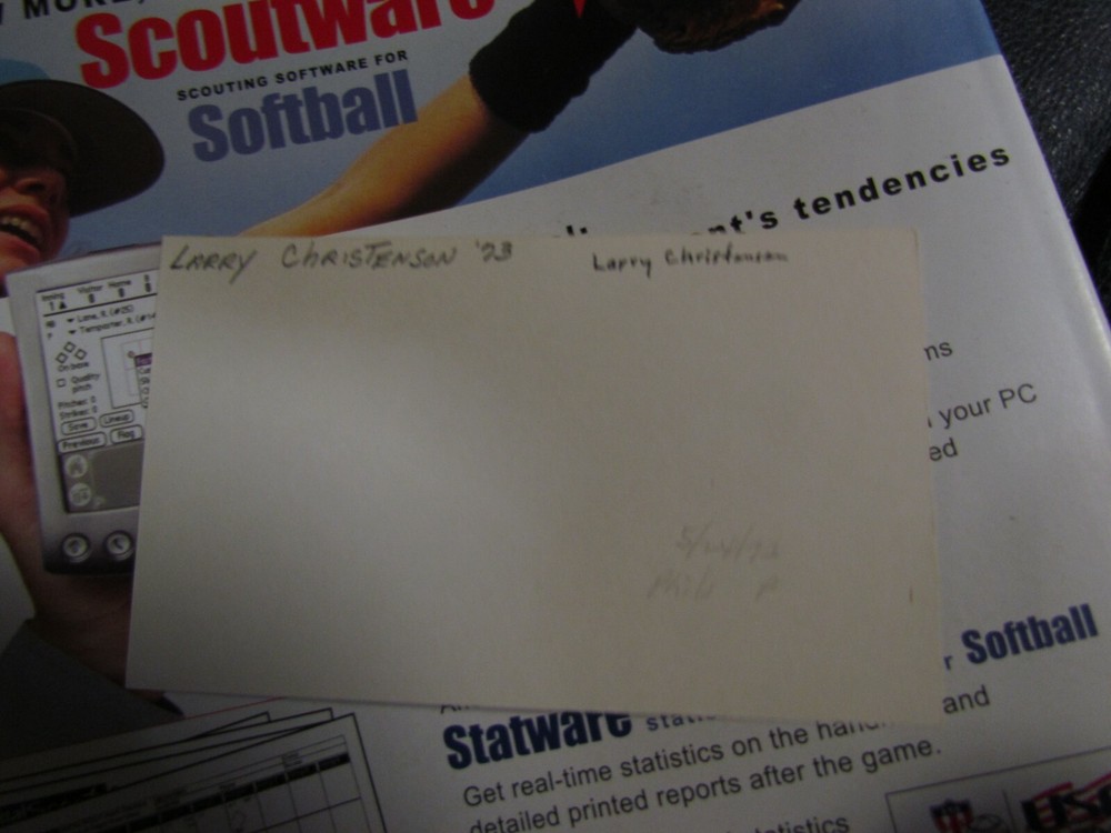Larry Christenson autographed index card