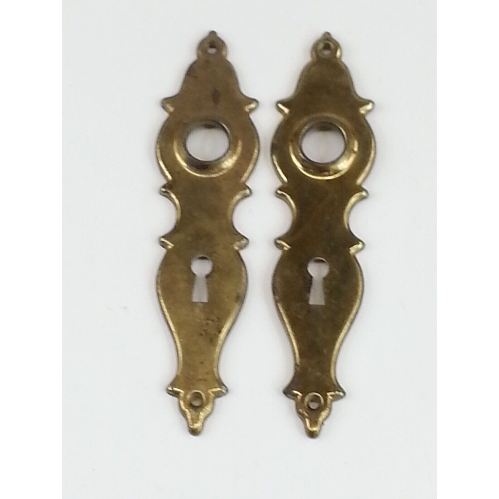 6 Piece Vtg Brass Door Set Handle Plate Frame