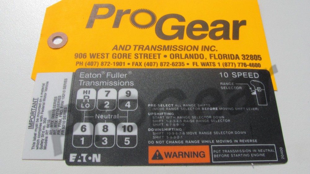 10 Speed Eaton Transmission Direct Shift Pattern 20400 Decal Conventional "H"