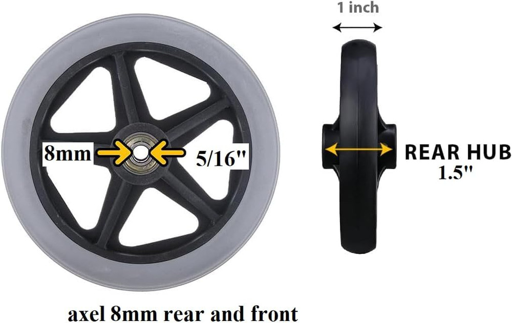 Walker Rollator Replacement Wheel (1) Grey Tire (HL450W (Rear))
