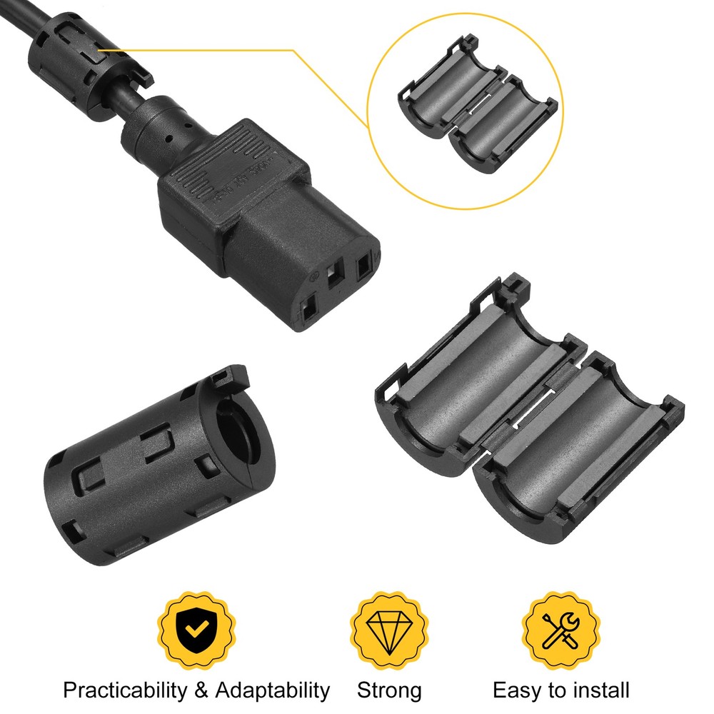 12 Pcs Ferrite Filter Ring Core Cable Clip ID 11mm with Ears, Black