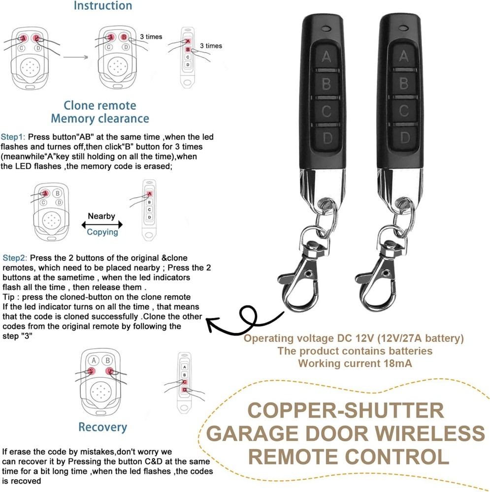 4-in 1 Wireless Remote Control Duplicator 433MHz Remote Control Key Clone Copy