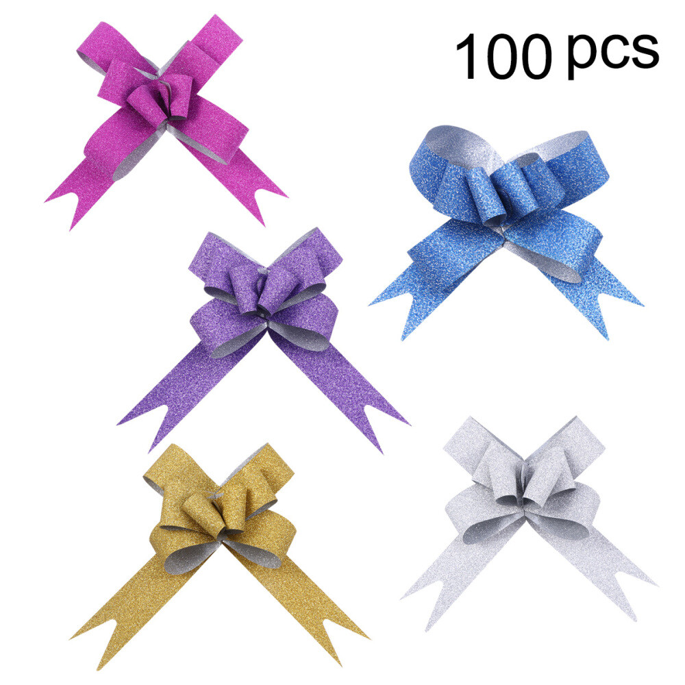 100PCS Glitter Pull Bows Gift Knot Ribbons String Bows for Gift Wrapping