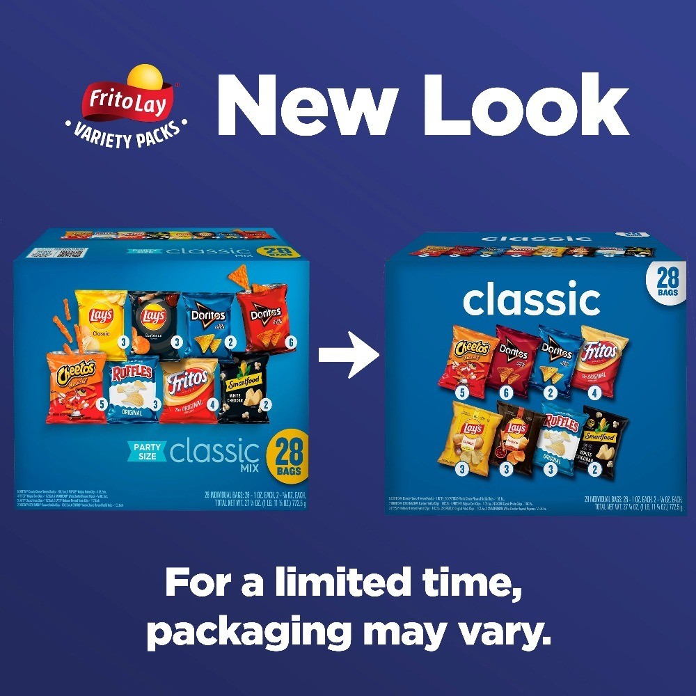 Assorted Classic Snack Chips Variety Pack Multipack 28 Count Bulk Box