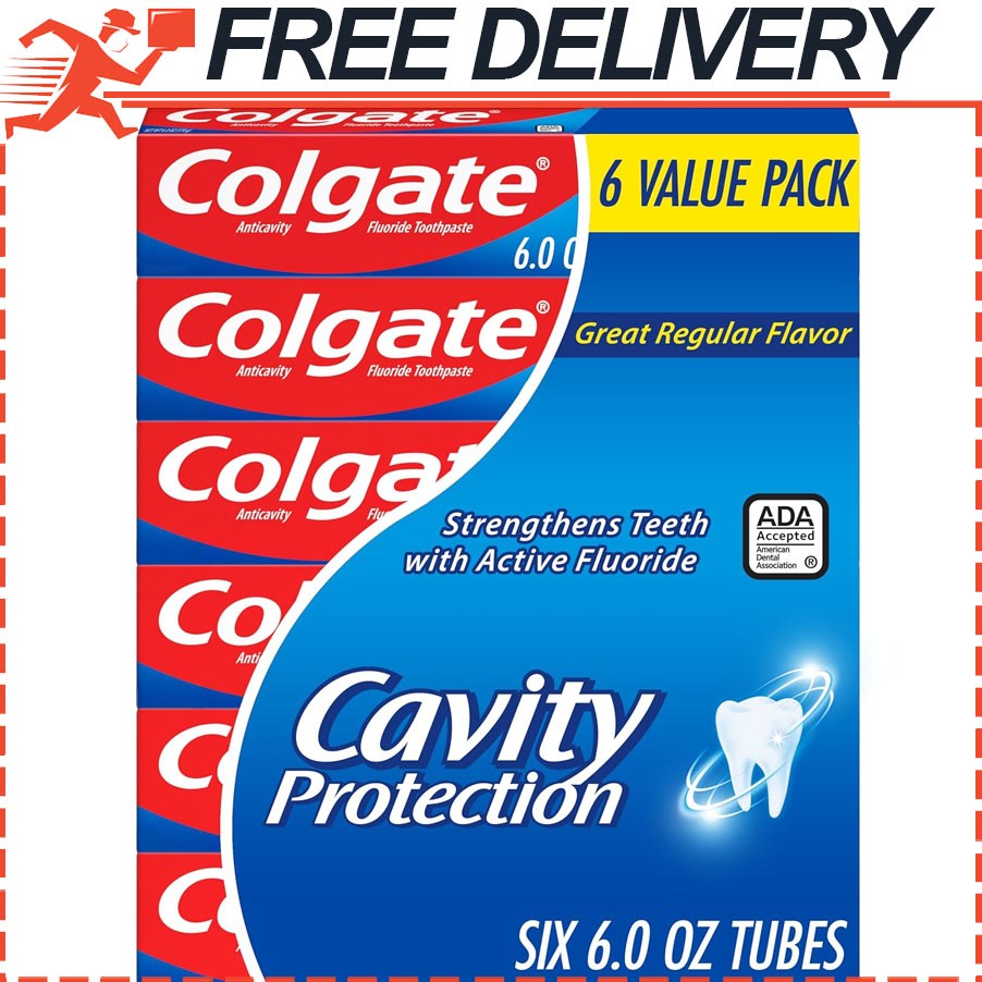 6-Pack Colgate Regular Cavity Protection Toothpaste with Fluoride, White 6 oz