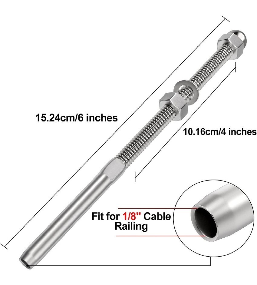 50 Pack 6" Long Swage Threaded Stud Tension End Fitting Terminal for 1/8"