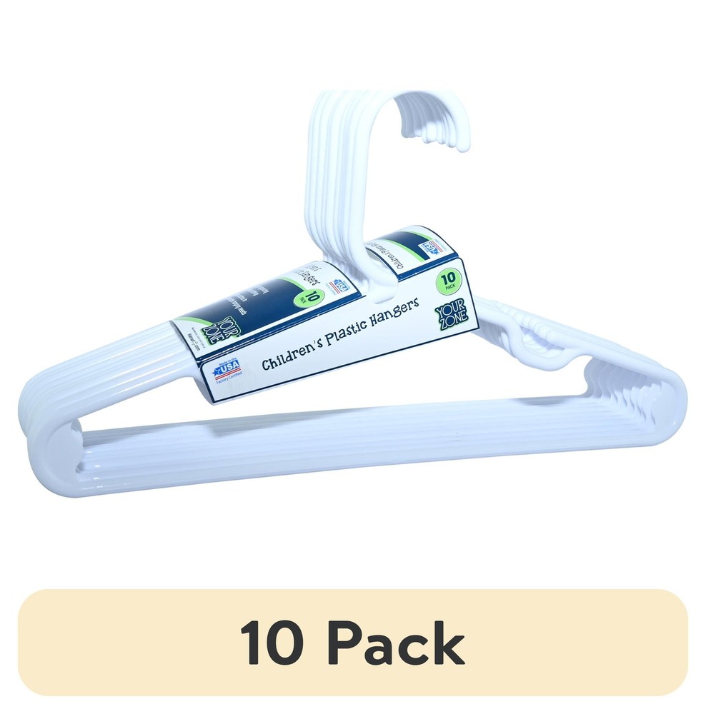 (10 pack)  Children's Plastic Clothing Hangers, 10 Pack, White