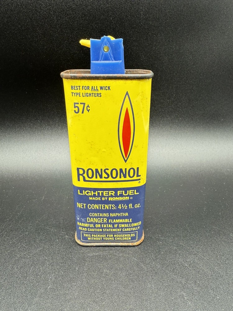 Vintage Ronsonol Lighter Fuel - Empty Tin Can- 57 Cents