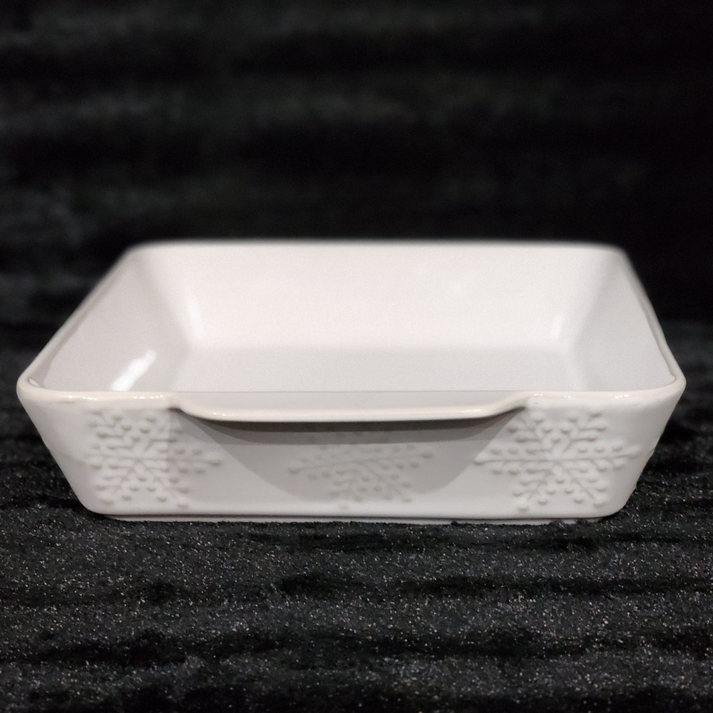 The Bakehouse White Embossed Snowflake Baker Stoneware 13x10 Rectangular Embosse