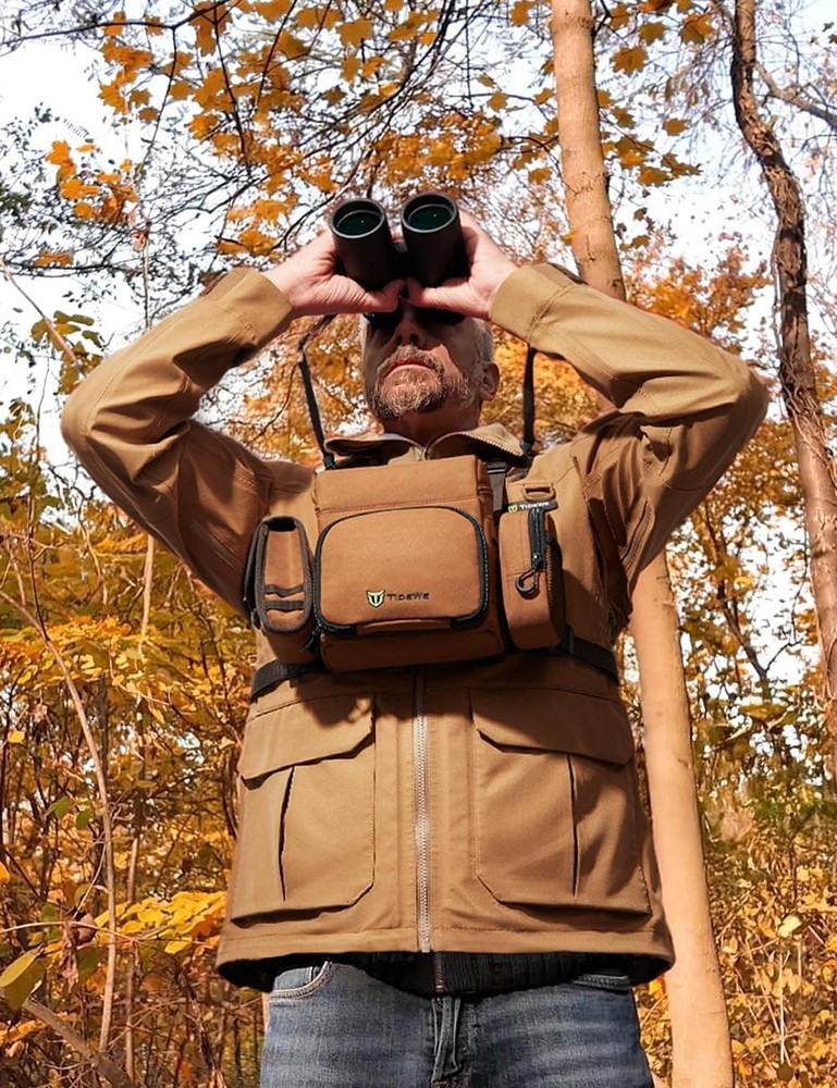 Binocular Harness Chest Pack with MOLLE System, 2 Detachable Pouches, Silent Mag