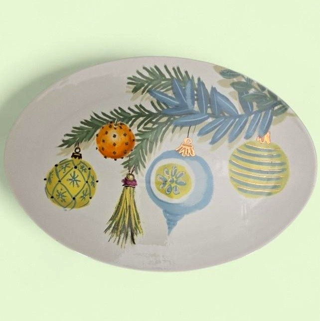 Creative Co-Op Stoneware Platter Large Plate Oval Christmas Tree Ornaments