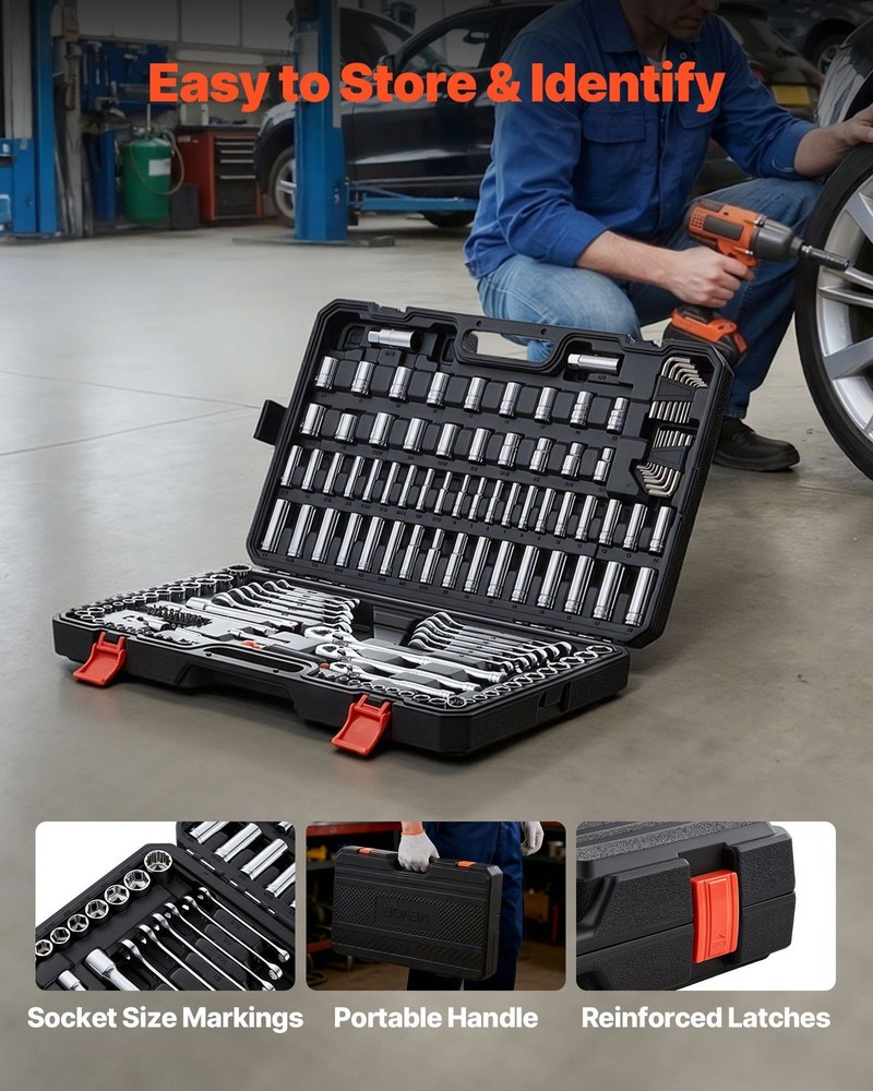 159-Pc Auto Tool Kit: 6-Point Sockets, Wrenches, Screwdriver Bits & Storage Case