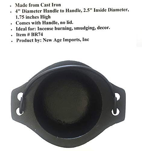 Cast Iron Cauldron w/Handle, Ideal for smudging, Incense 2.5" Diameter, Black
