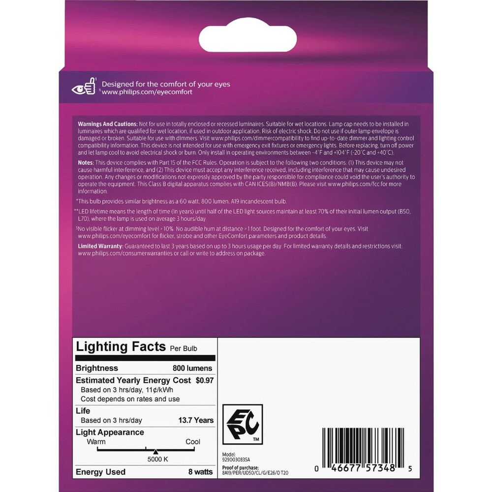 Philips Ultra Definition 60W Equivalent Daylight A19 Medium LED Light Bulb,