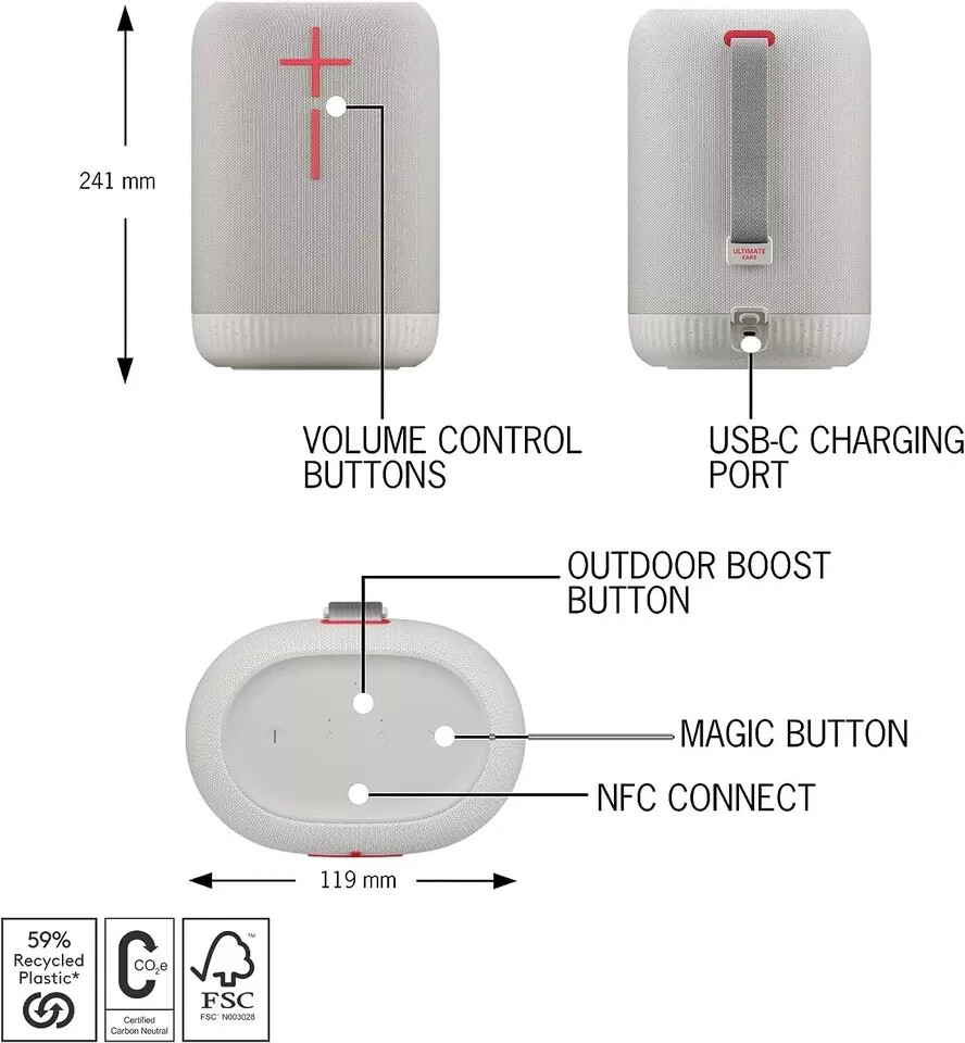 Ultimate Ears EPICBOOM Waterproof Portable Bluetooth Speaker - Cotton White