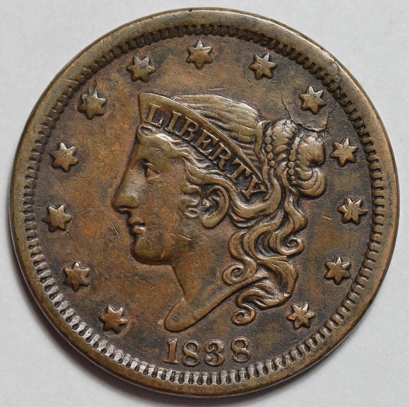1838 Coronet Head Large Cent - US 1c Copper Coin