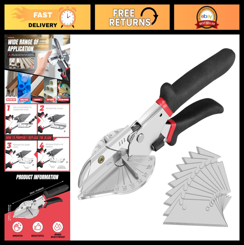 Adjustable Miter Shear Cutting Tool 45-135° Angle, 10 Sharp Blades for Woodworki