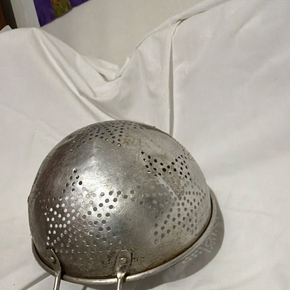 Vintage Silver Metal Colander with Handles, Star Pattern, Round Shape