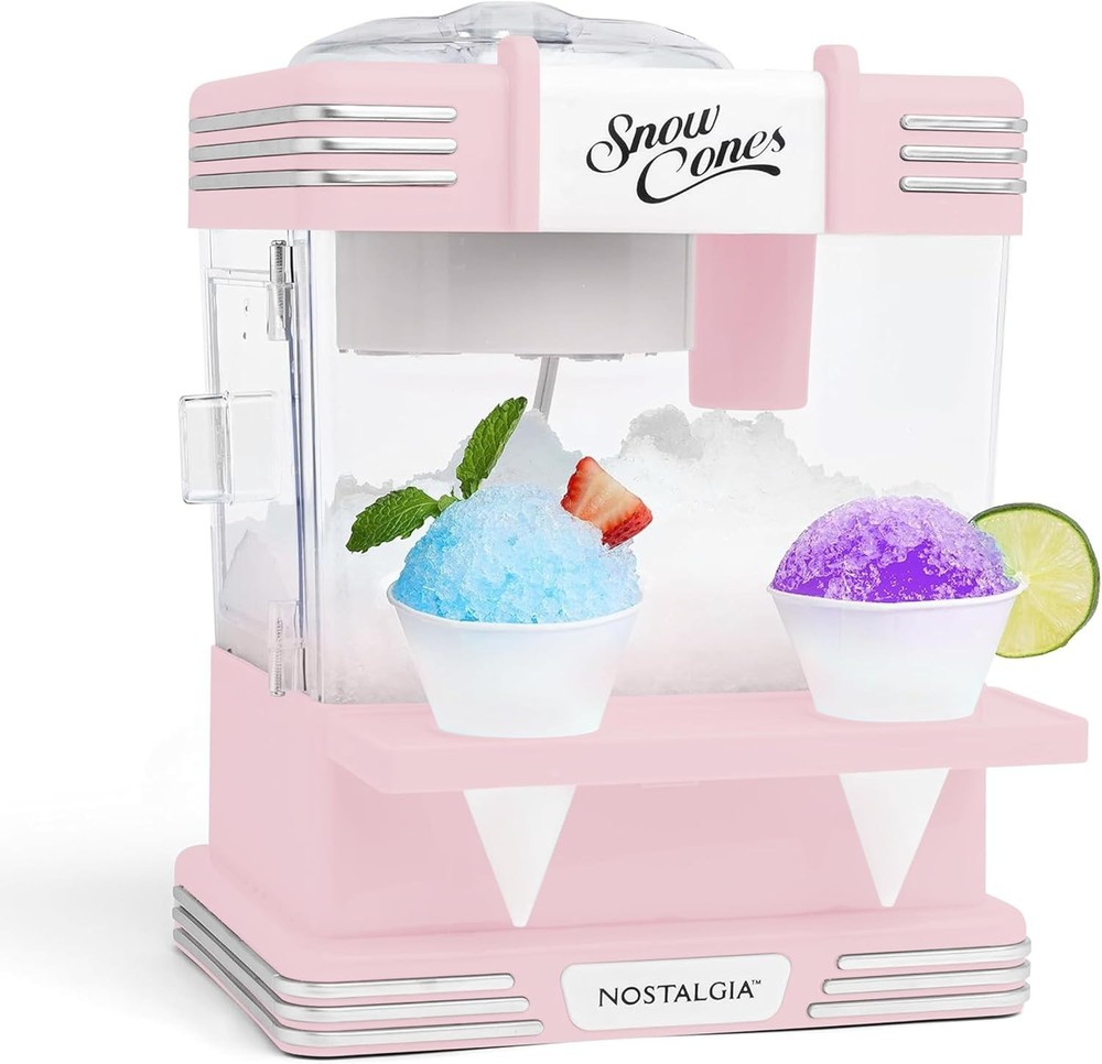 Snow Cone Machine W/ 2 Reusable Plastic Cups & Ice Scoop Easy Serving- Retro