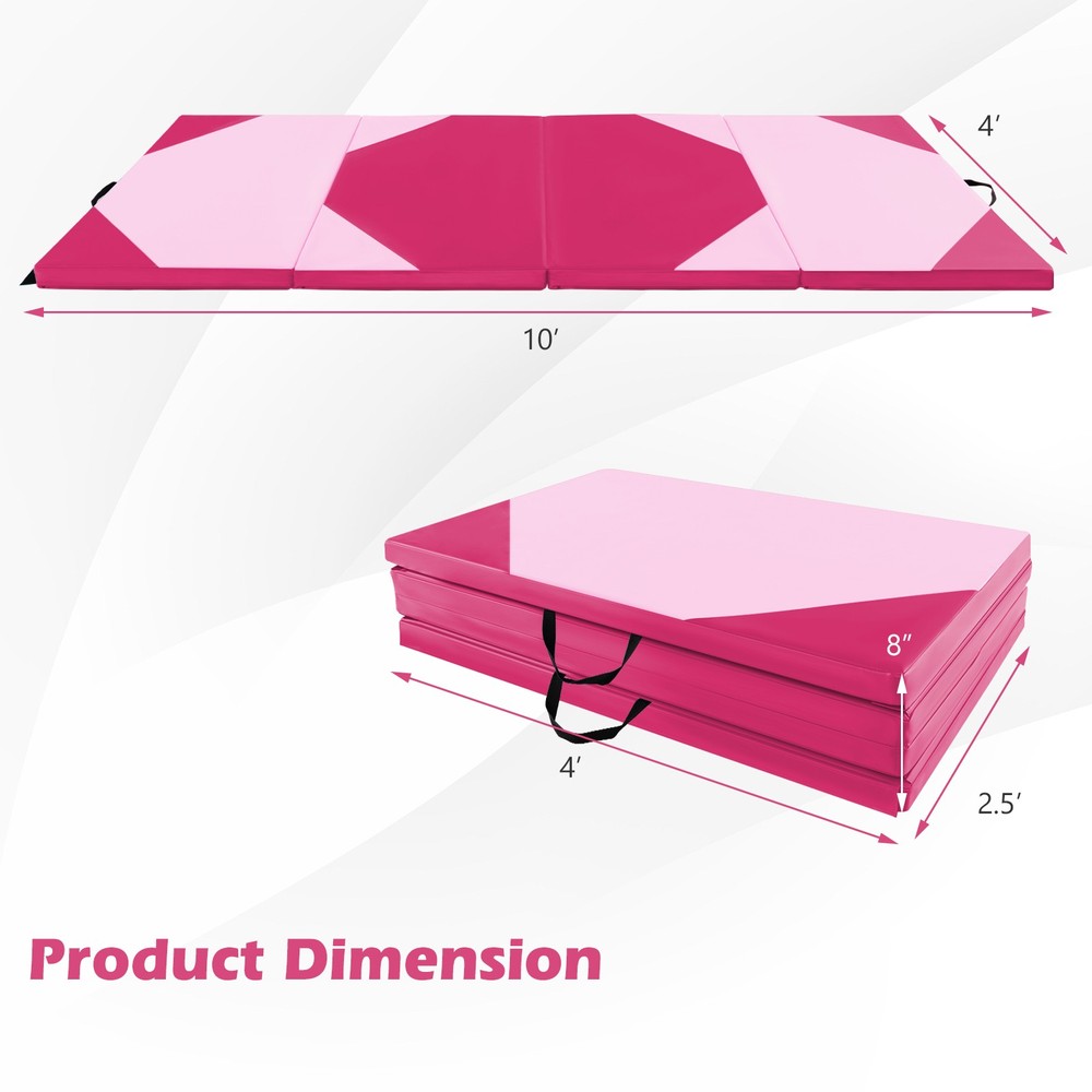 10' x 4' x 2" Folding Exercise Mat w/ Carrying Handles Hook & Loop Fasteners