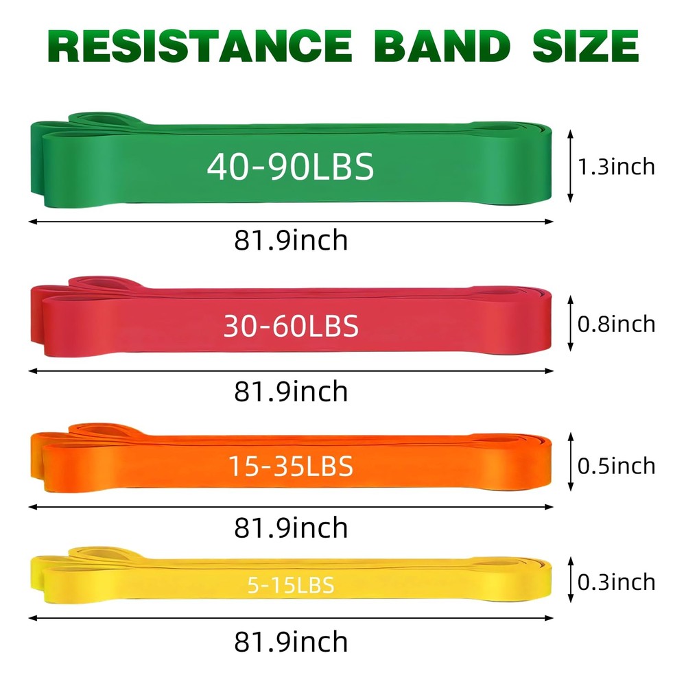Resistance Bands for Working Out, 4-Level Pull Up Yellow, Orange, Red, Green