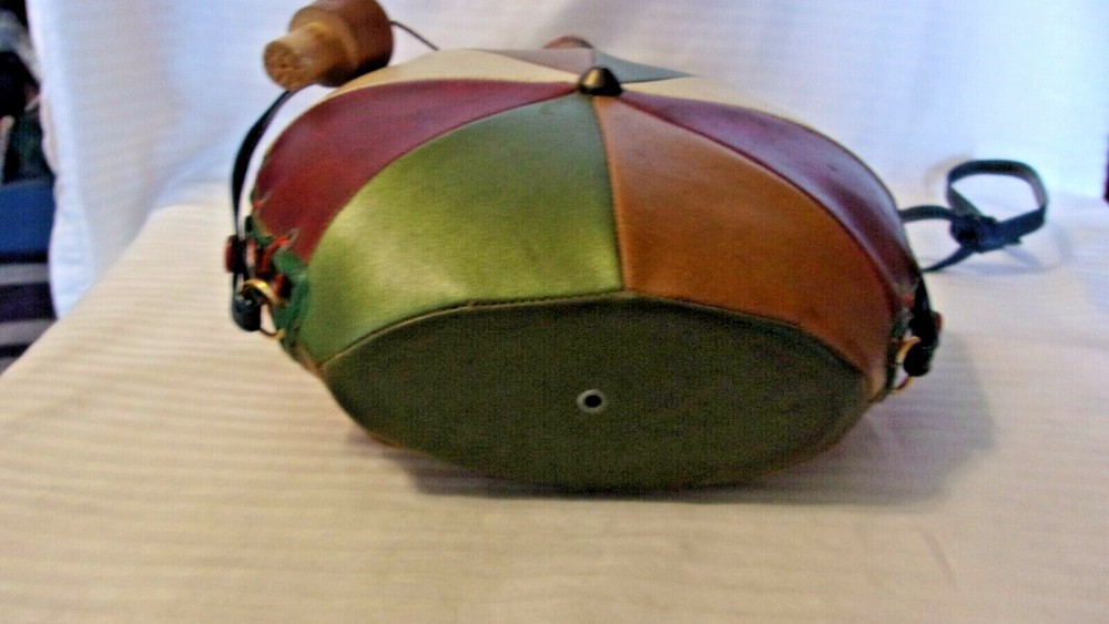 Multi Colored Leather Wrapped Glass Bottle, With Carrying Strap, Stopper