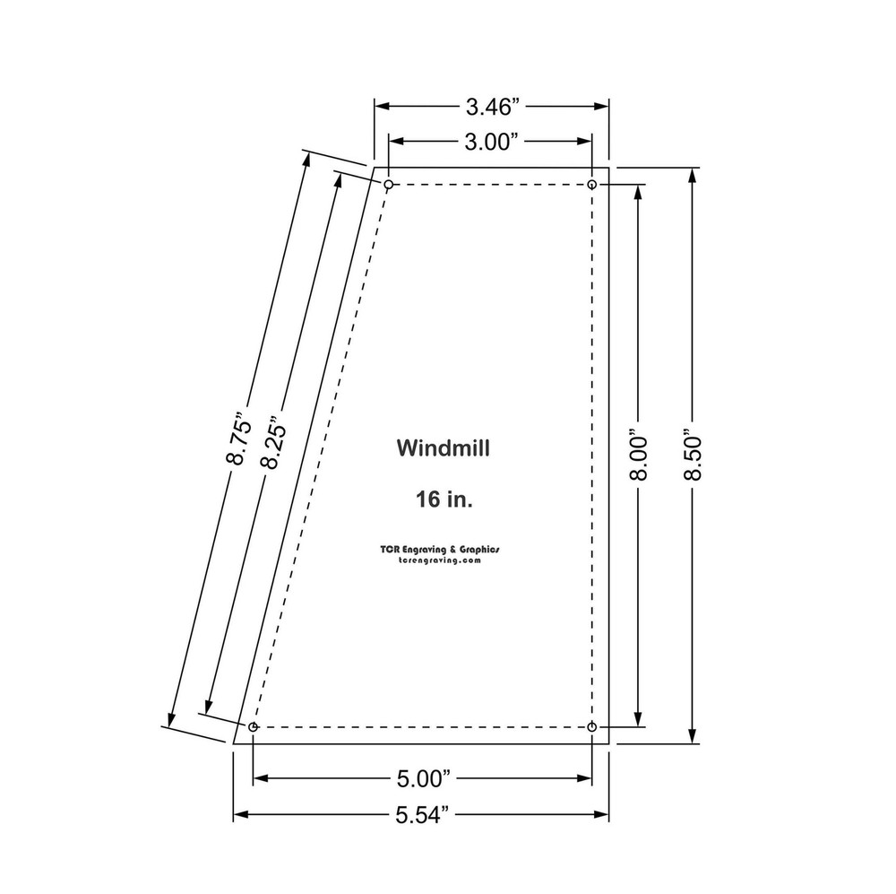 Windmill - Makes 16" Finished Square-- 1/8" Clear Acrylic - Quilting Templates-