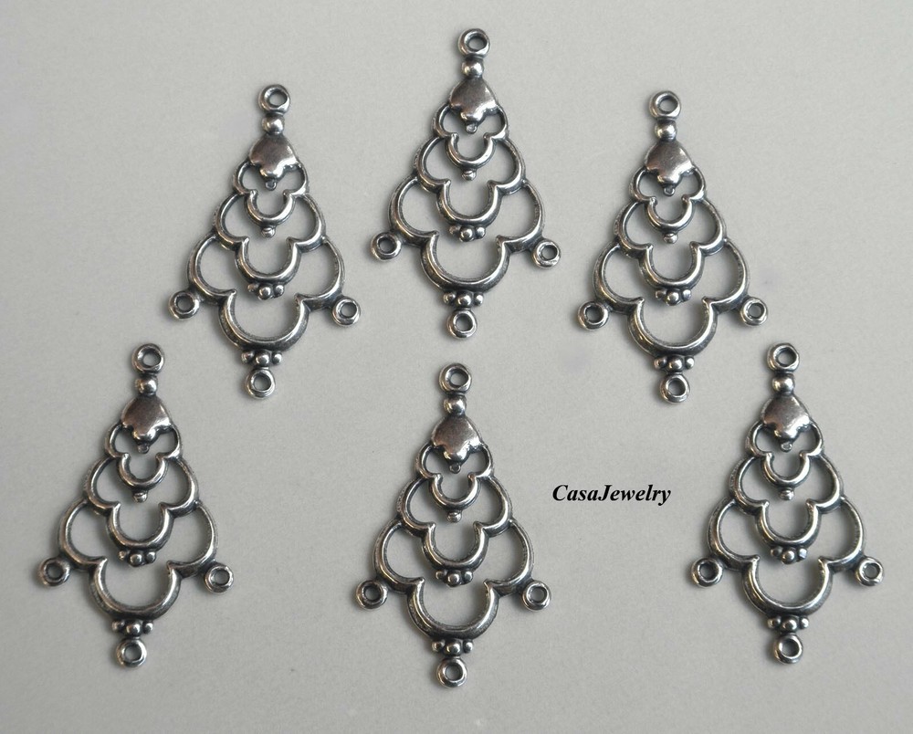 #1632 ANTIQUED STERLING SILVER PLATED FILIGREE 4 RING COMPONENT - 6 Pc Lot