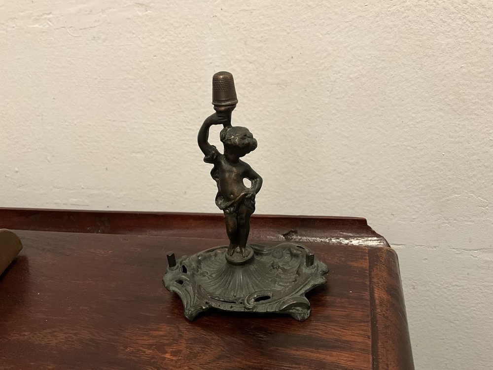Antique Victorian Figural Cherub Thimble Thread Holder