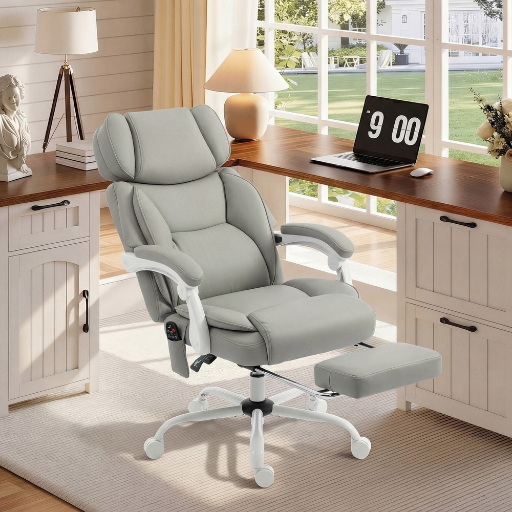 Massage Office Chair with Heat Reclining Function, Light Gray