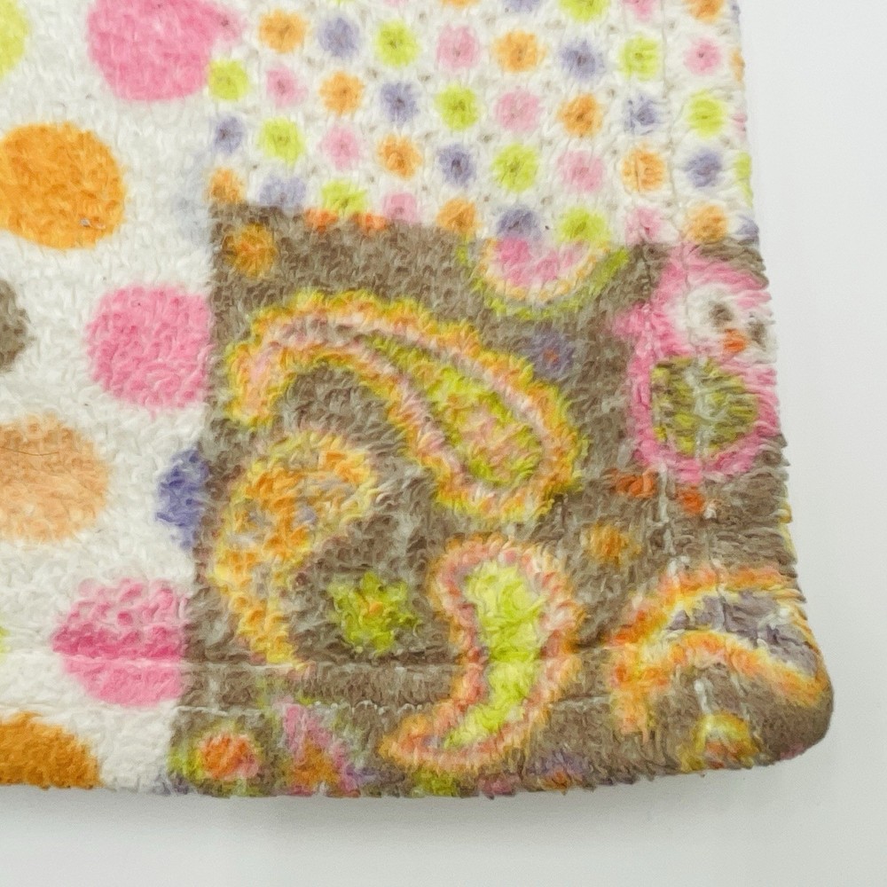 Owl Patchwork Print Baby Blanket Orange Stripe Dot Paisley