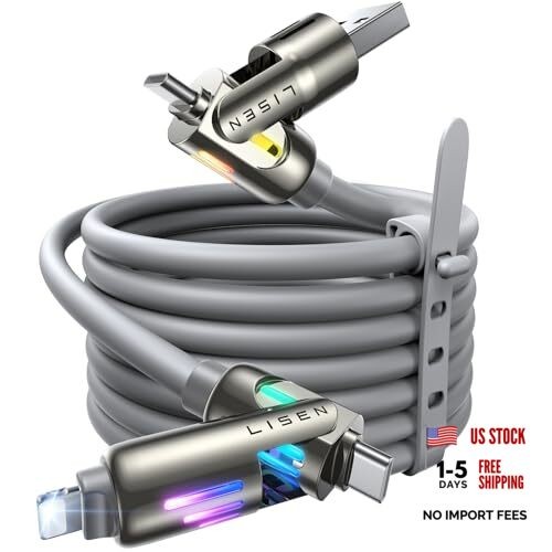 USB C to Lightning Cable, Chubby 240W 4 in 1 Charging Cable USB A/C 6.6FT Grey