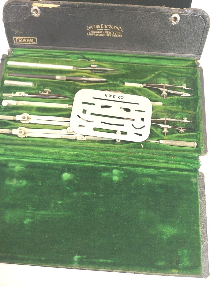 DIETZGEN Vintage Drafting Tool Set with case. Architecture Drawing Instruments.