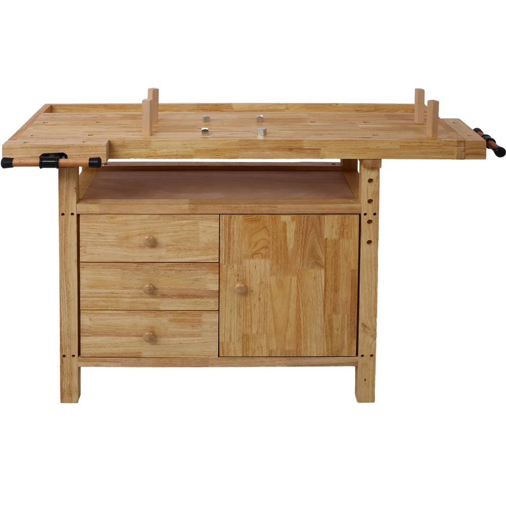 Wood Workbench Wooden Work Bench Workstation Table for Garage Workshop Home