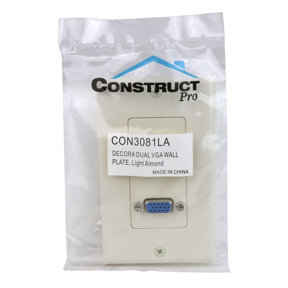 Construct Pro Wall Plate with Dual Female VGA Pass Throughs (Light Almond)