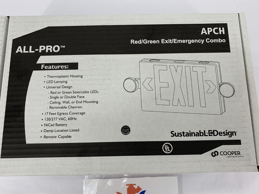Cooper Lighting APCH7RG LED Combination Exit/Emergency Sign w/Battery Back-Up