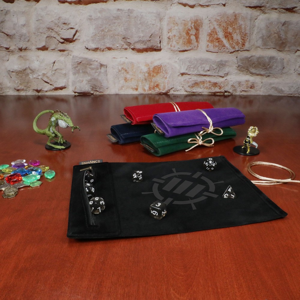 ENHANCE Roll on a Scroll™ Dice Rolling Mat & 7pc Acrylic Dice Set
