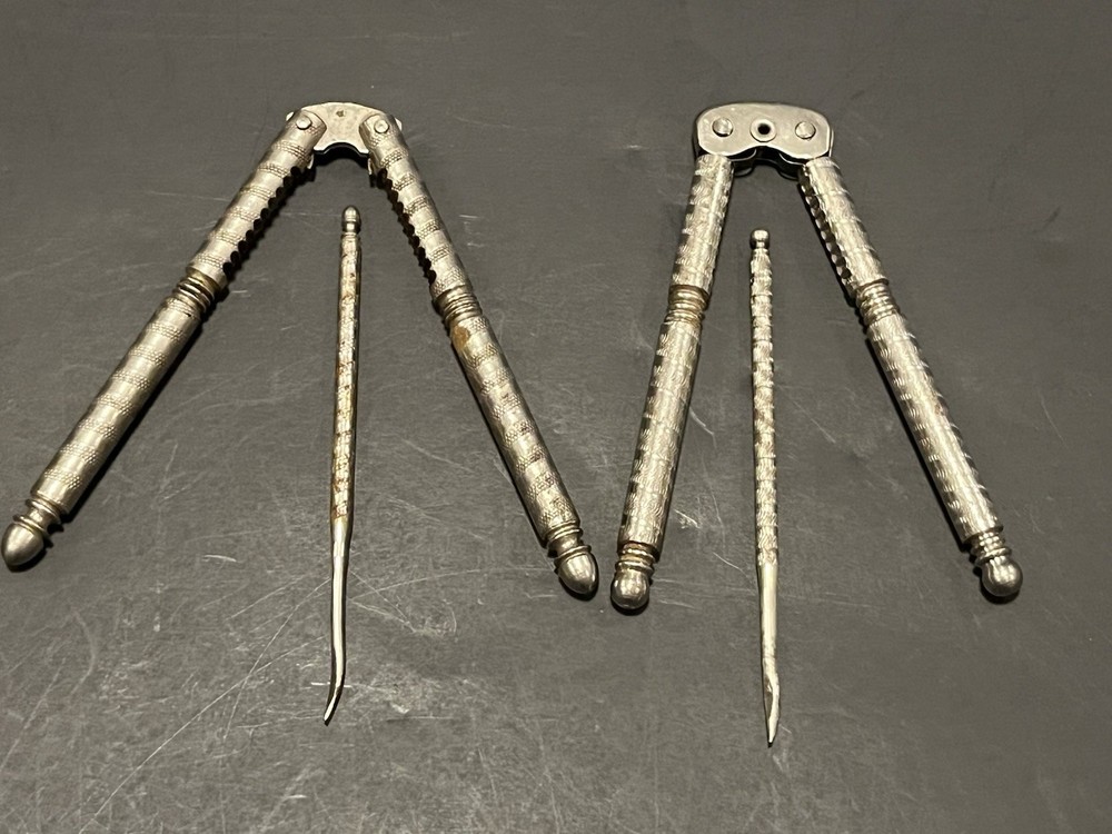 2 Vintage 5" Metal Nut Cracker Tools With Metal Picks