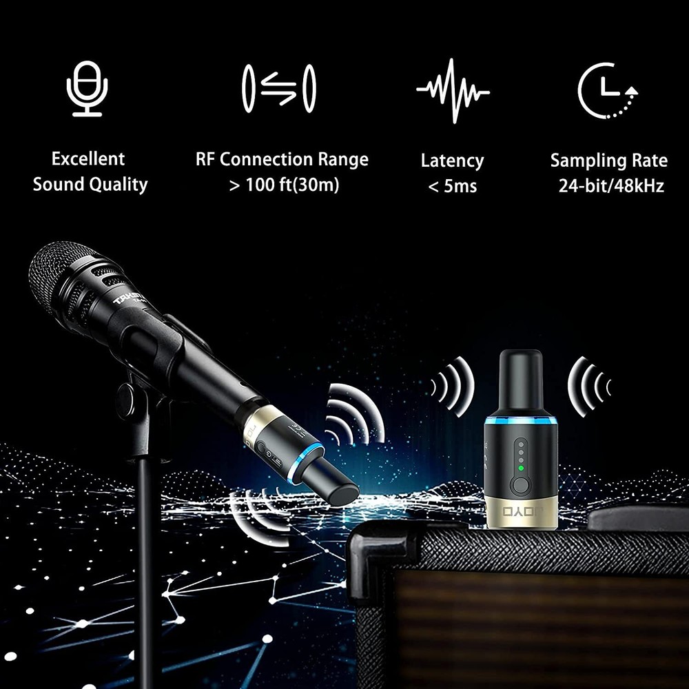 JOYO 5.8GHz Microphone Wireless System Transmitter & Receiver 4 Channels Dynamic