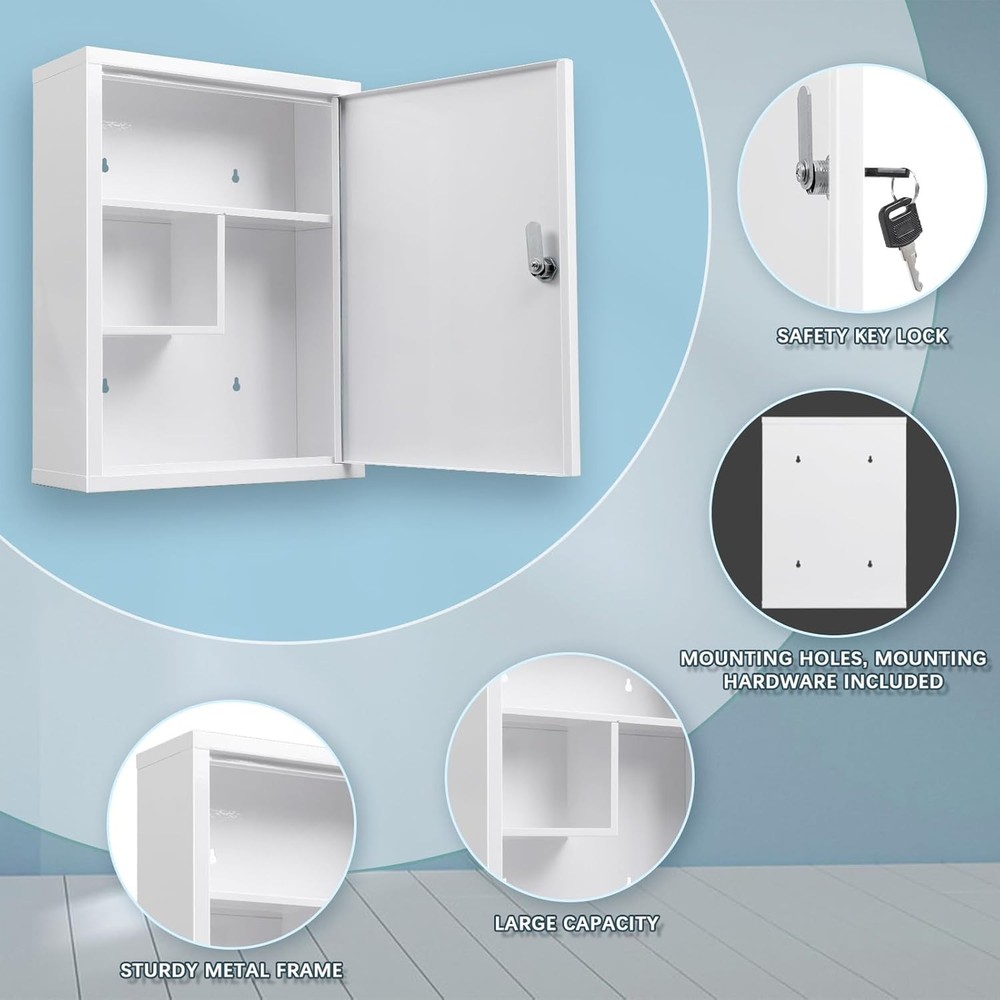 Wall Mount Locking Medicine Cabinet Large Storage Secure Steel Lock Box