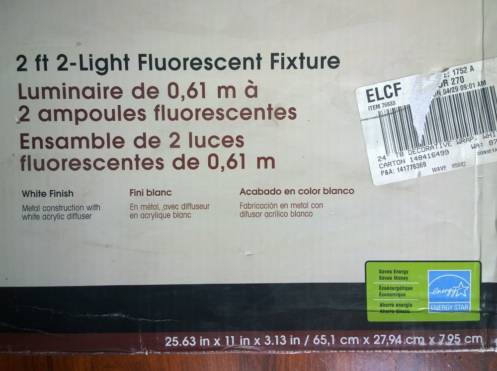 NIB Nice 26" White-Finish 2-Bulbs Fluorescent CEILING LIGHT