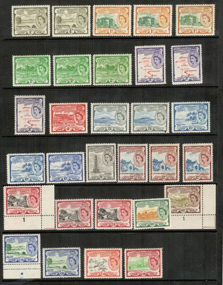 St. Kitts and Nevis QEII set with shades and Perfs lightly hinged.