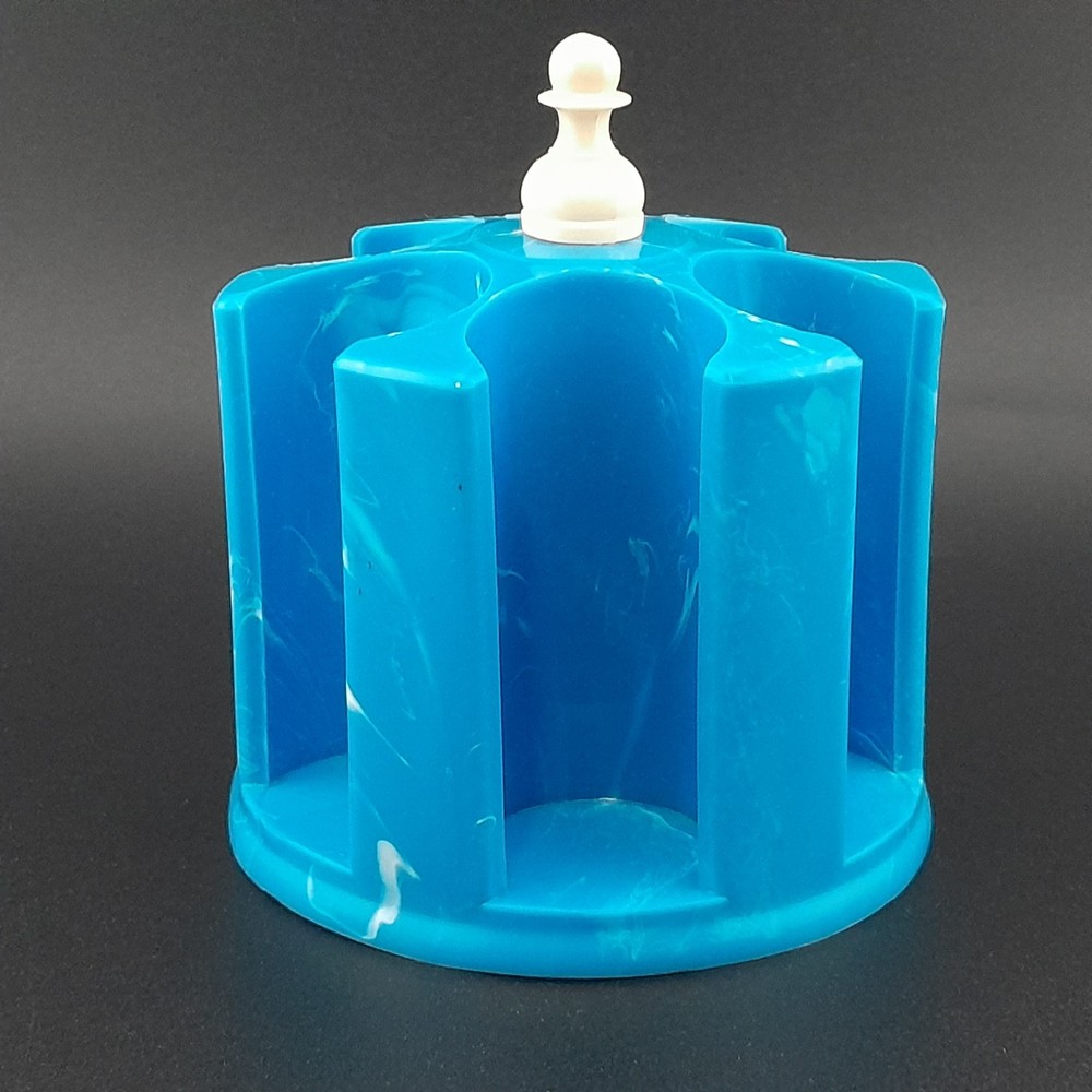 Vintage Marbled Blue Plastic Rotating Thread Spool Carousel Caddy Holder
