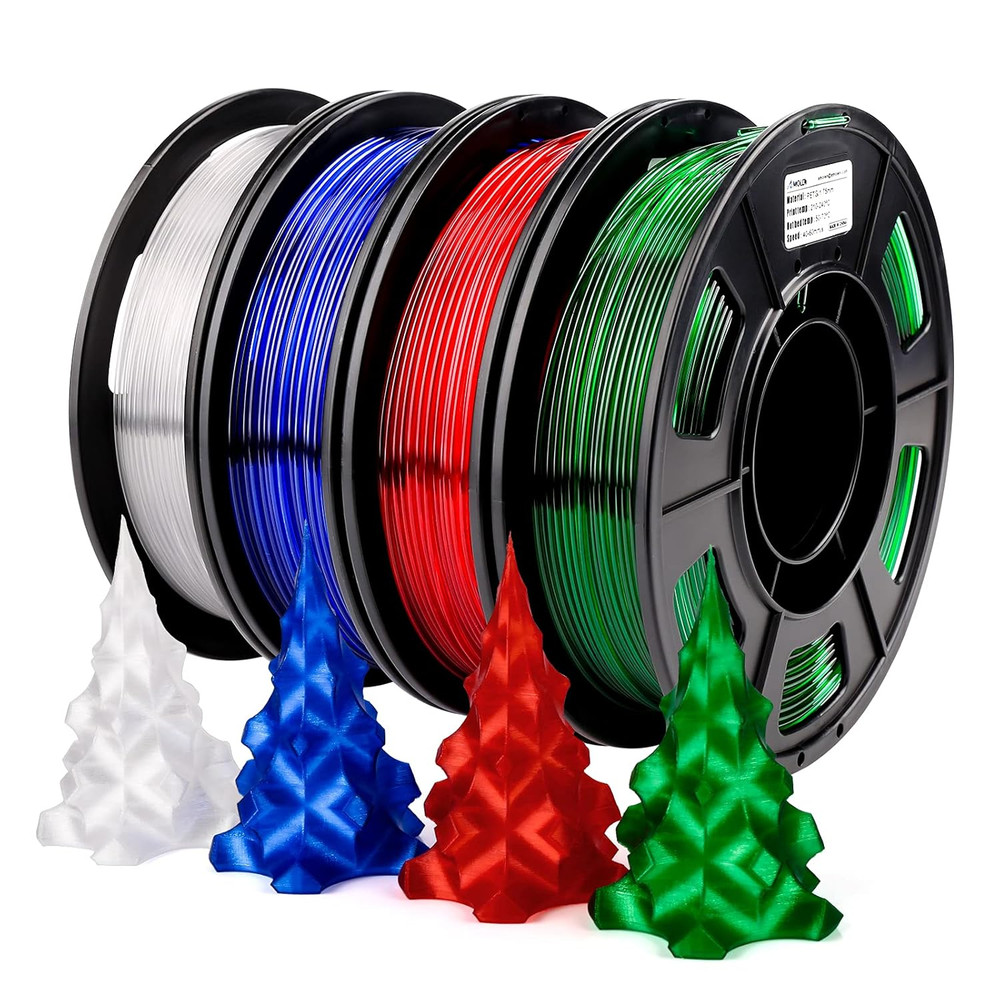 3D Printer Filament Bundle, PETG Filament 1.75mm,Transcucent Clear/White,Red,Gre