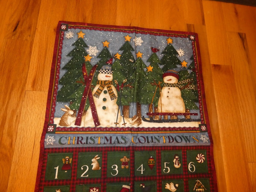 Handmade Count Down Pocket Calendar Snowman Skier Quilt Panel