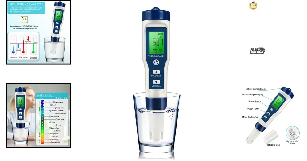 Multi-Functional pH/TDS/EC Tester - Easy Calibration for Safe Water Use