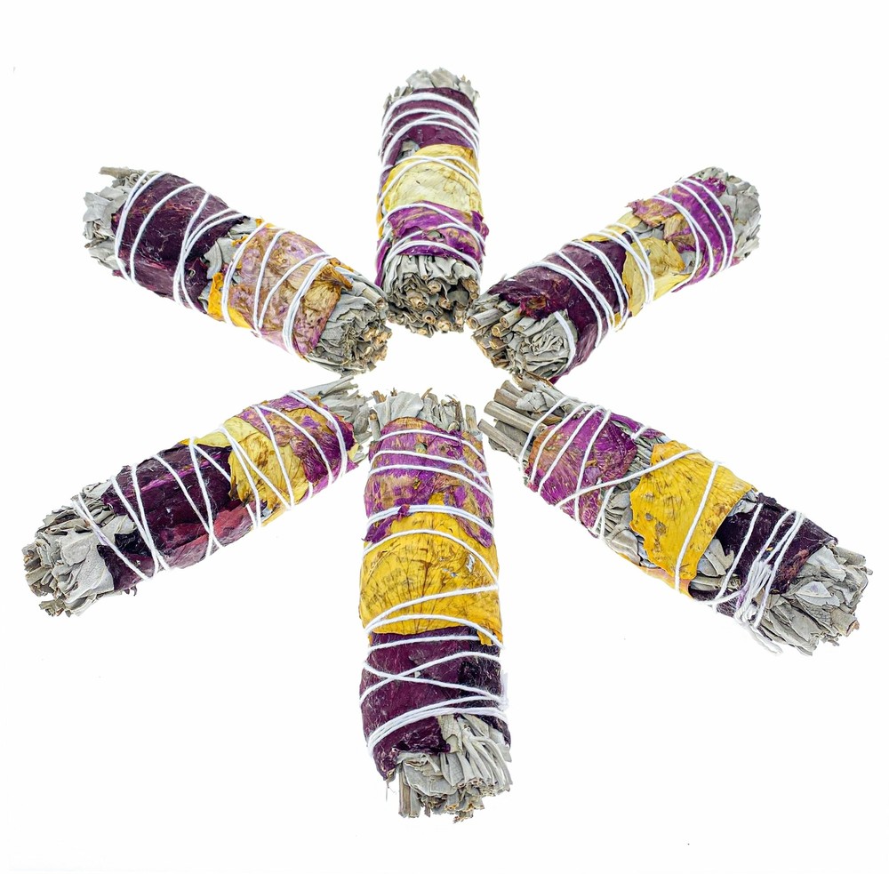 Smudge Stick - 4" Rose Petals & White Sage Bundle with Instructions - Healing