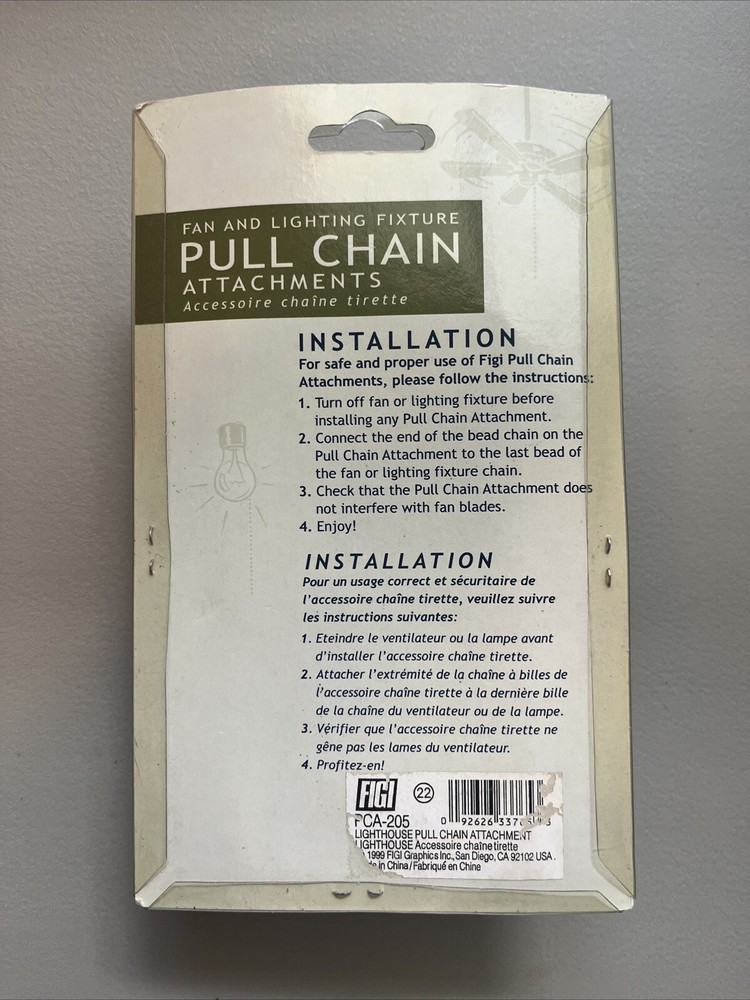 NIP Figi Vintage 1999 Lighthouse Pull Chain Attachment Hand Painted Fan Lighting